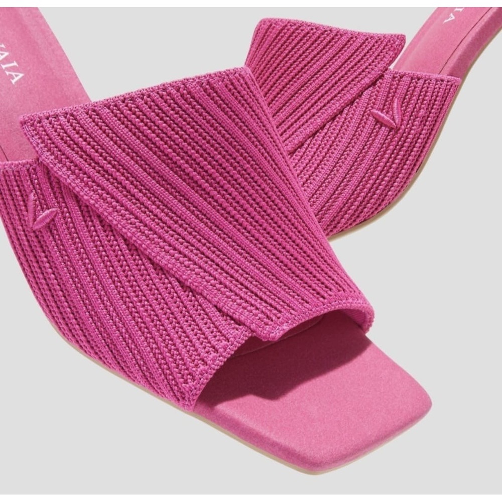VIVAIA Jade Pitaya Pink Knit Square Toe Block Heel Mules Sandals EU 41 US 9.5 - Picture 5 of 13